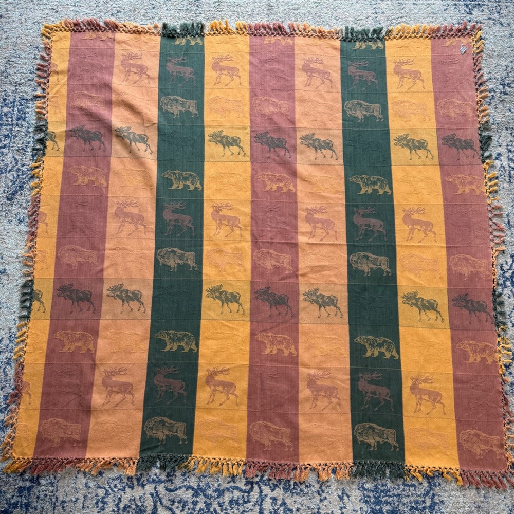 Artisans Inc Wildlife Handloomed Cotton Throw Blanket 56x56 Multicolor Lodgecore